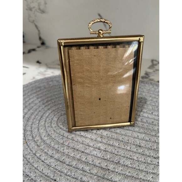 Vintage Bubble/convex Glass Footed Gold Metal Photo Frame MCM Easel - Picture 1 of 6